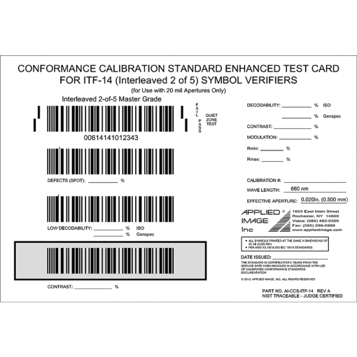 Conformance Calibrated Standard Enhanced Test Card for ITF-14 Symbol Verifiers
