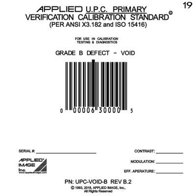 UPC B grade Void defect calibration test card